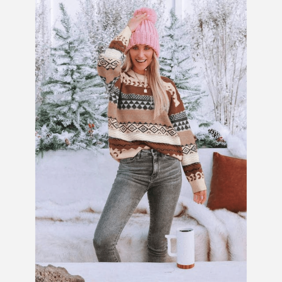 Berg-Feldt | Pull Tricoté Bohème Motif Tricot Doux Confort Hivernal