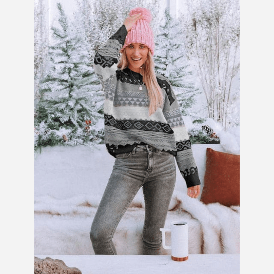 Berg-Feldt | Pull Tricoté Bohème Motif Tricot Doux Confort Hivernal
