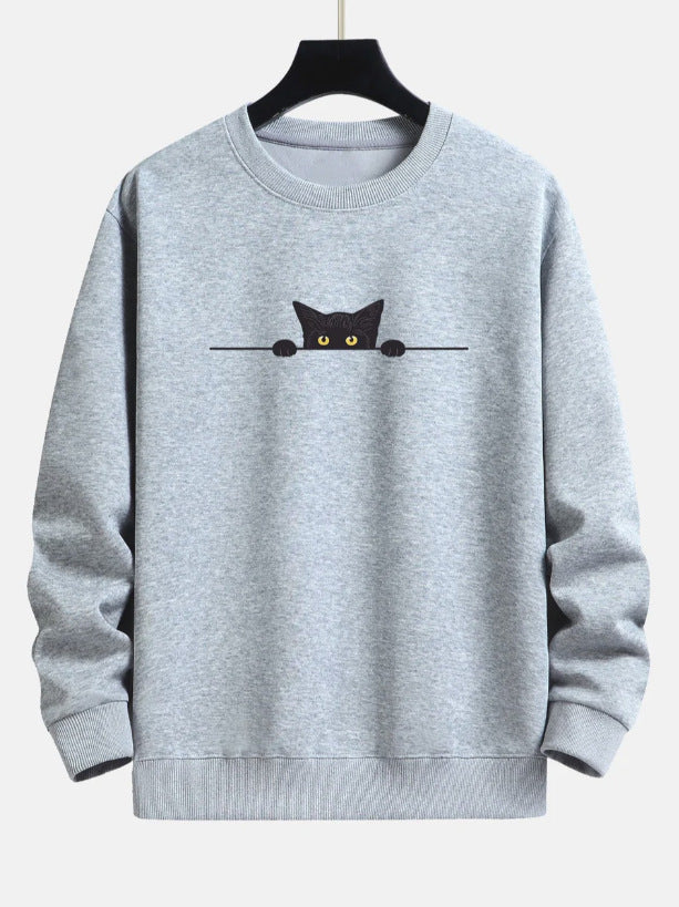 Sweat-shirt décontracté avec imprimé chat noir de Fudus