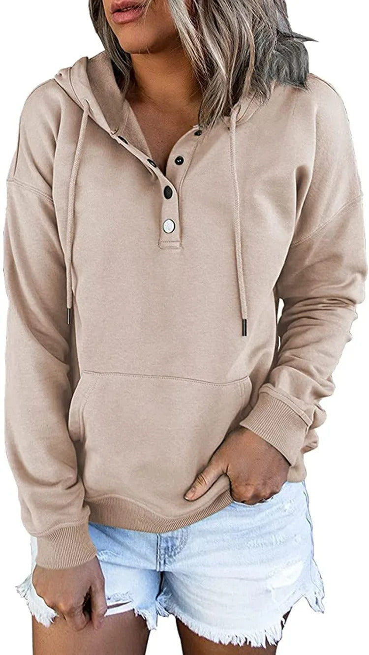 Veste à capuche décontractée pour femme avec boutons métalliques Fudus