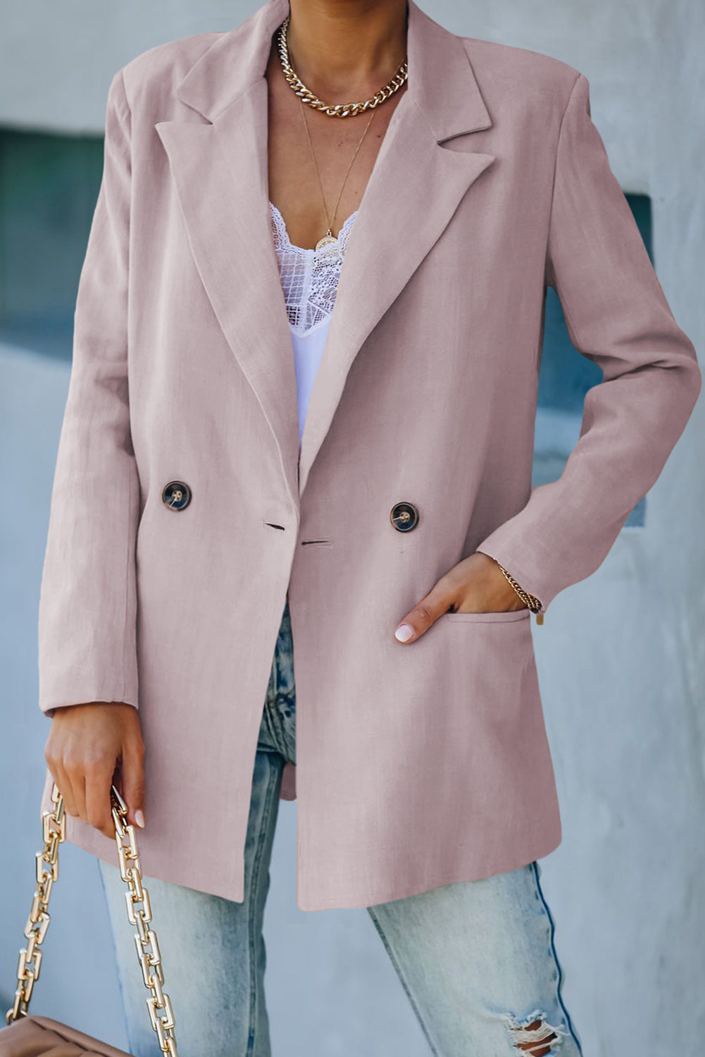 Berg-Feldt | Doppelreihiger Blazer mit gepolsterten Schultern und Taschen
