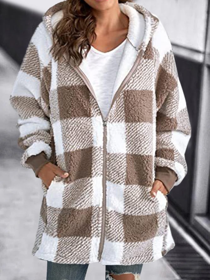 Berg-Feldt | Karomuster Fleece Zip up Hoodie Jacke für Den Winter