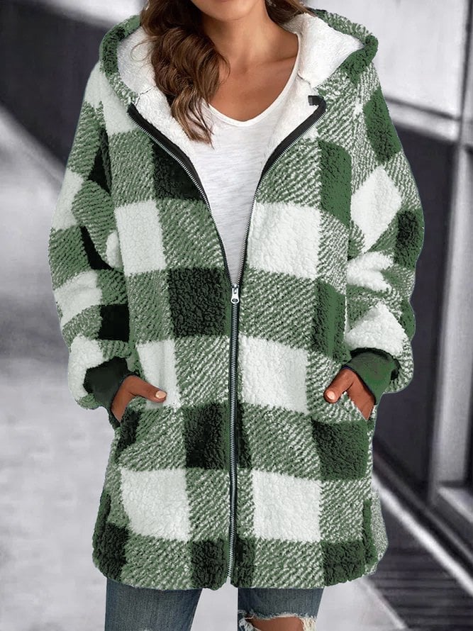 Berg-Feldt | Karomuster Fleece Zip up Hoodie Jacke für Den Winter