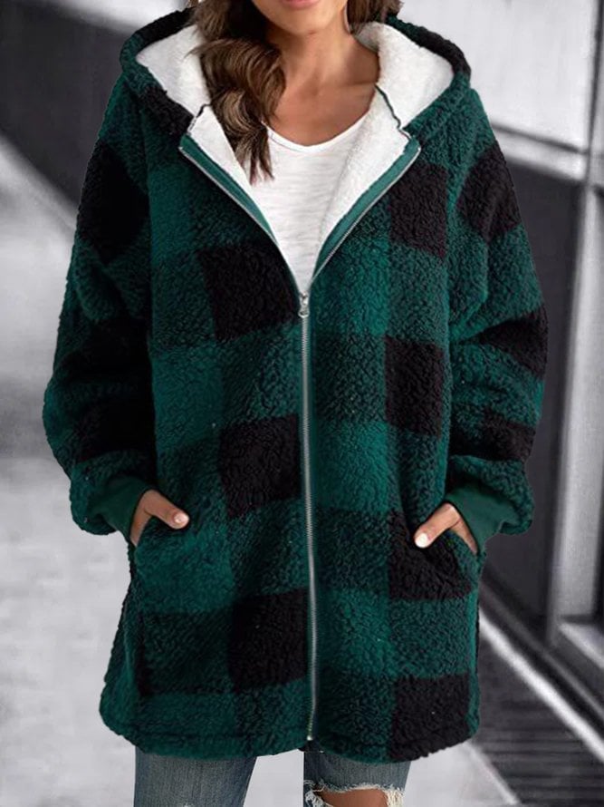 Berg-Feldt | Karomuster Fleece Zip up Hoodie Jacke für Den Winter