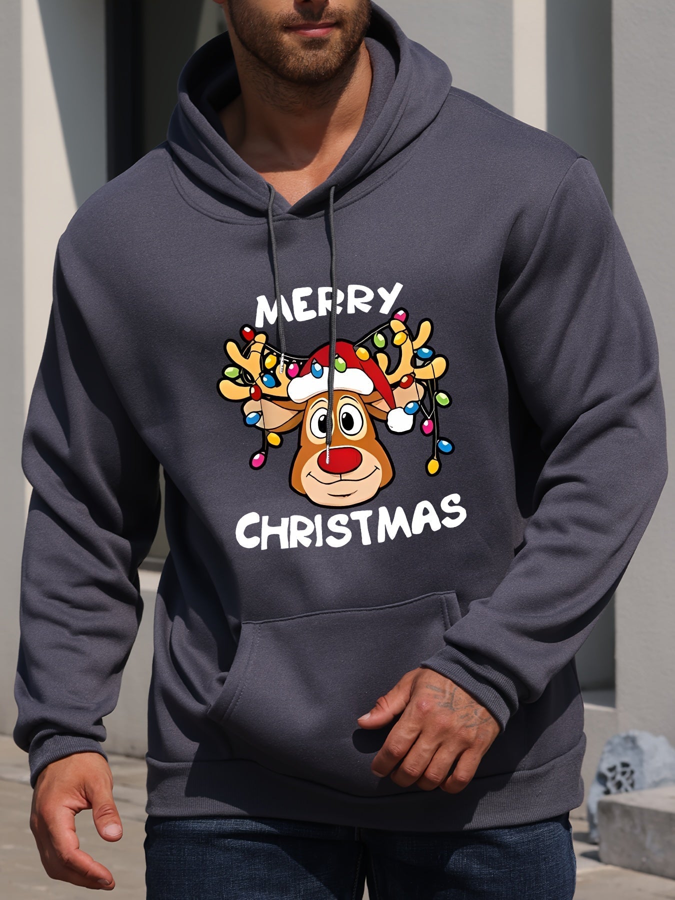 Berg-Feldt | Sweat à Capuche de Noël Imprimé Rennes Polyester Design Joyeux Noël