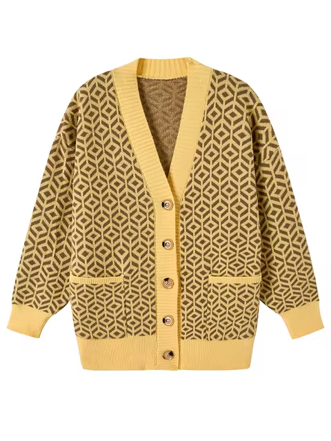 Berg-Feldt | Strickjacke mit geometrischem Muster und Knopfleiste