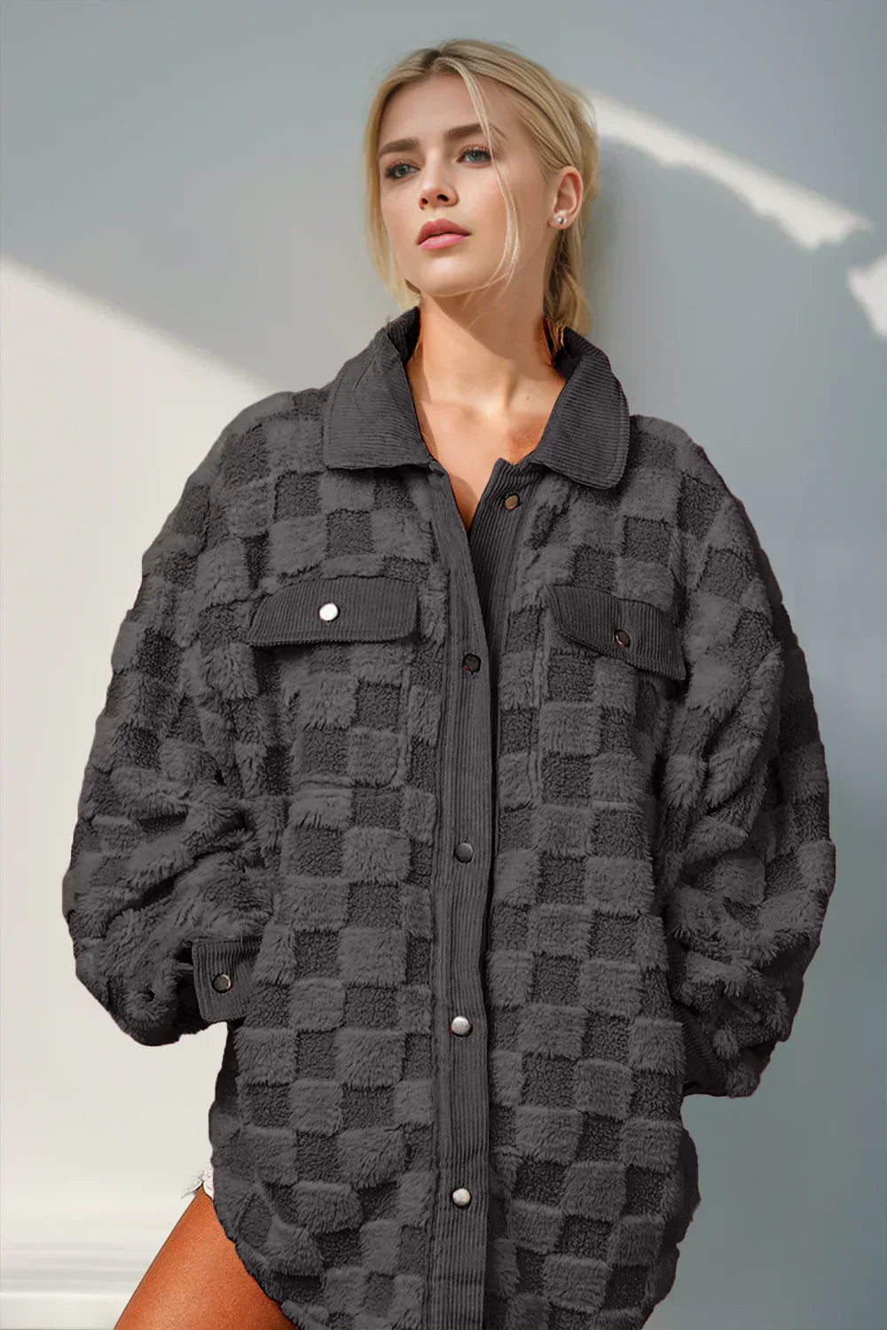 Berg-Feldt | Jacke mit Karostruktur Knopfverschluss Weich und Übergrößen
