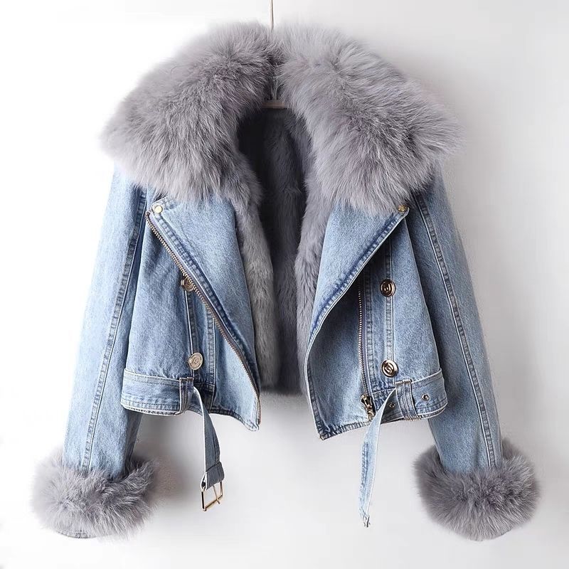 Berg-Feldt | Denim-Motojacke mit Kunstpelz