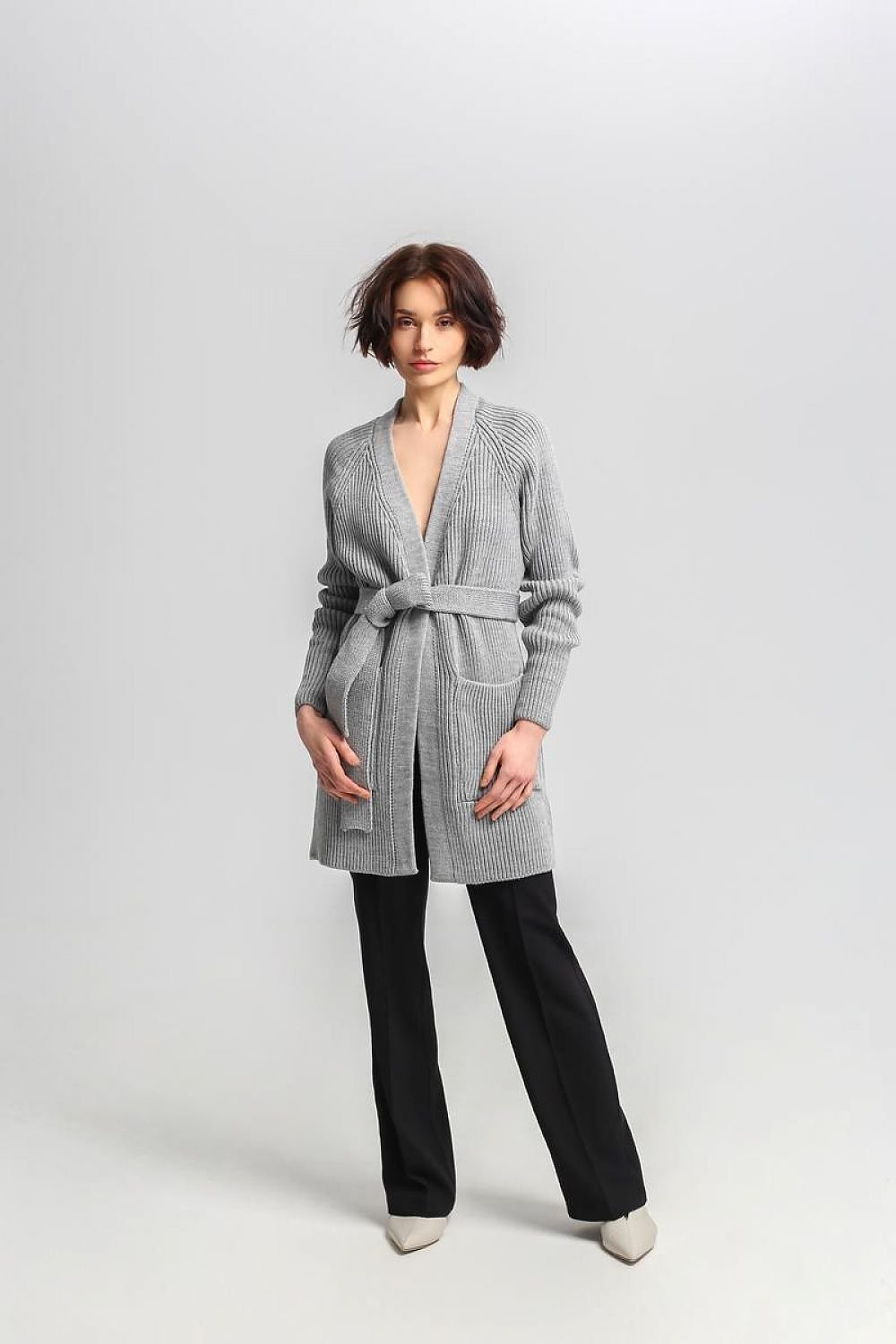 Berg-Feldt | Lang Rib-strickjacke Gürtel in Der Taille Elegant und Warm
