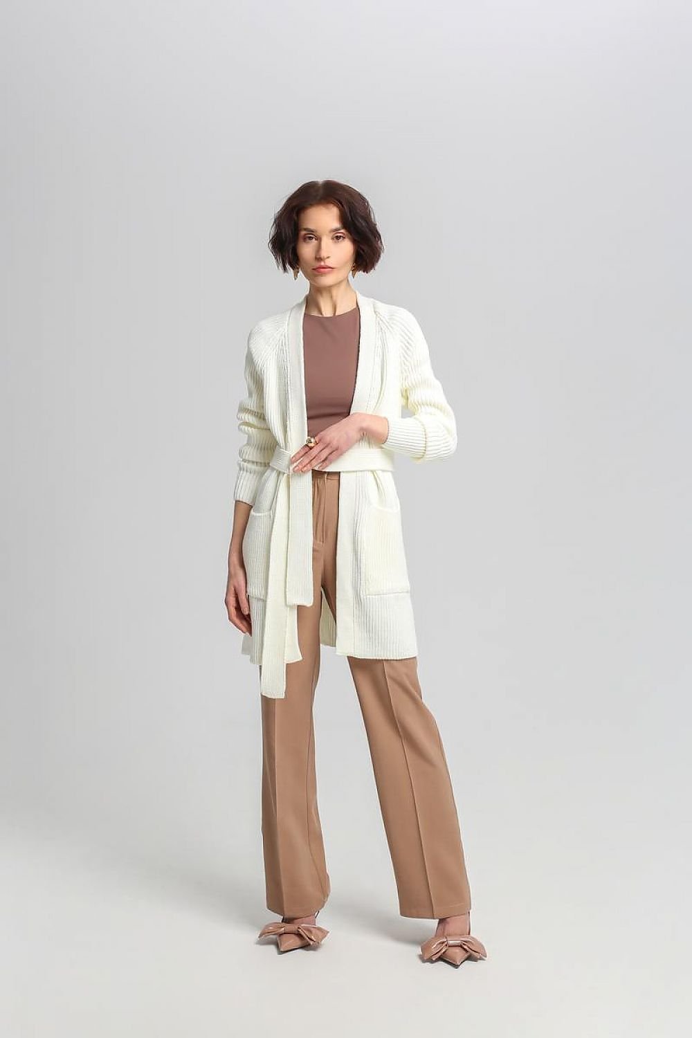 Berg-Feldt | Lang Rib-strickjacke Gürtel in Der Taille Elegant und Warm