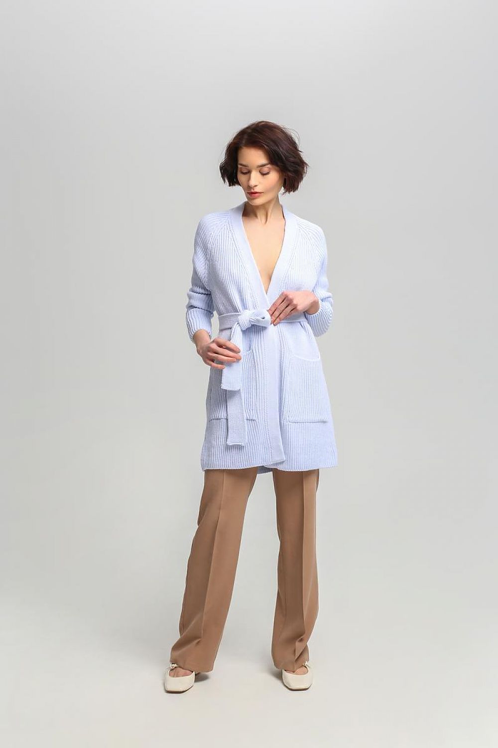 Berg-Feldt | Lang Rib-strickjacke Gürtel in Der Taille Elegant und Warm