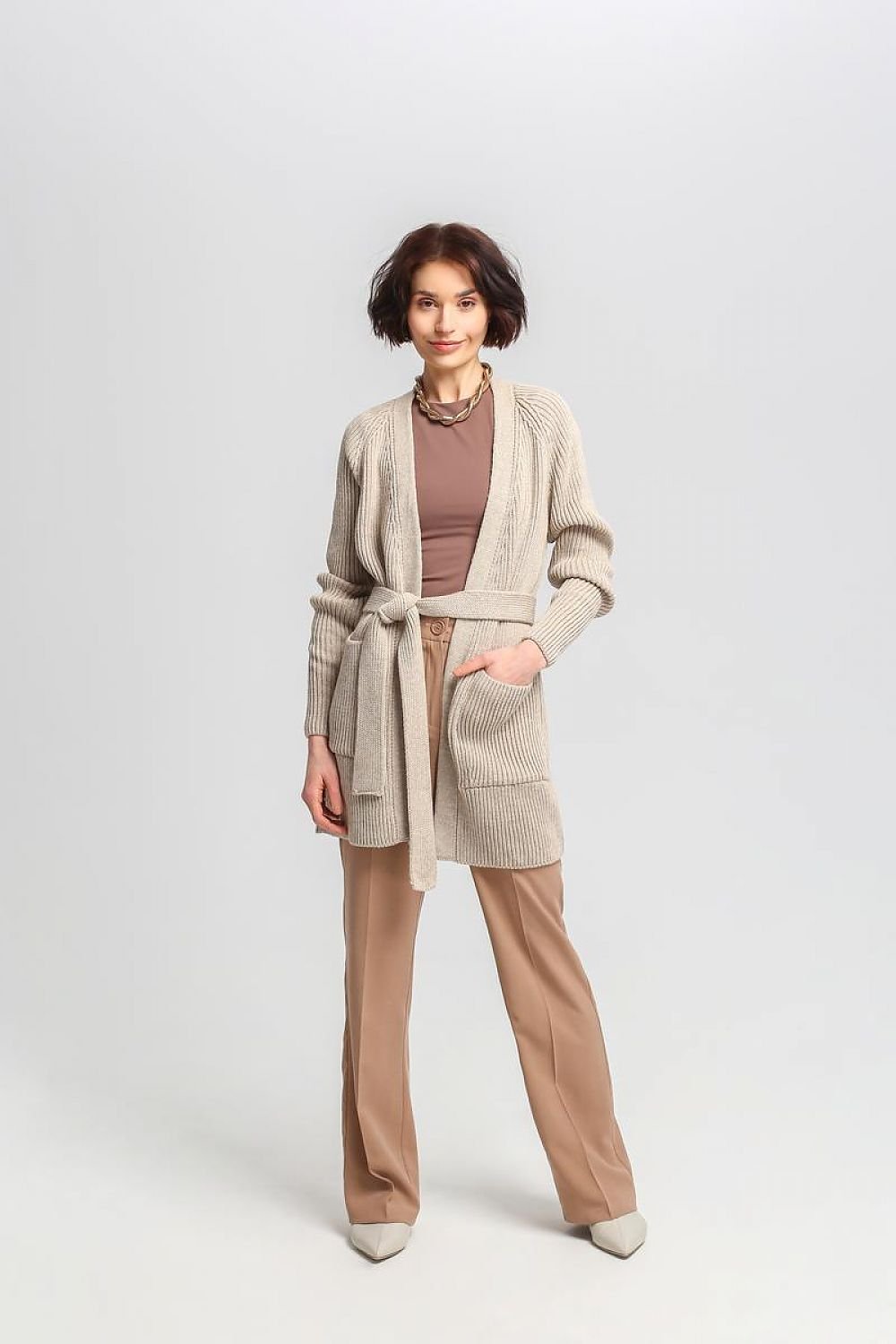 Berg-Feldt | Lang Rib-strickjacke Gürtel in Der Taille Elegant und Warm