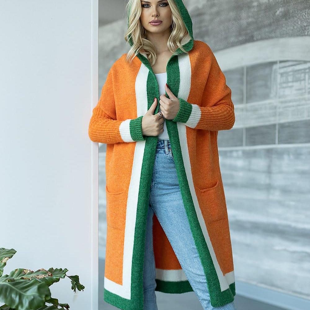 Berg-Feldt | Langer Strickcardigan mit Kapuze Weich und Stilvoll Kontrastdetails