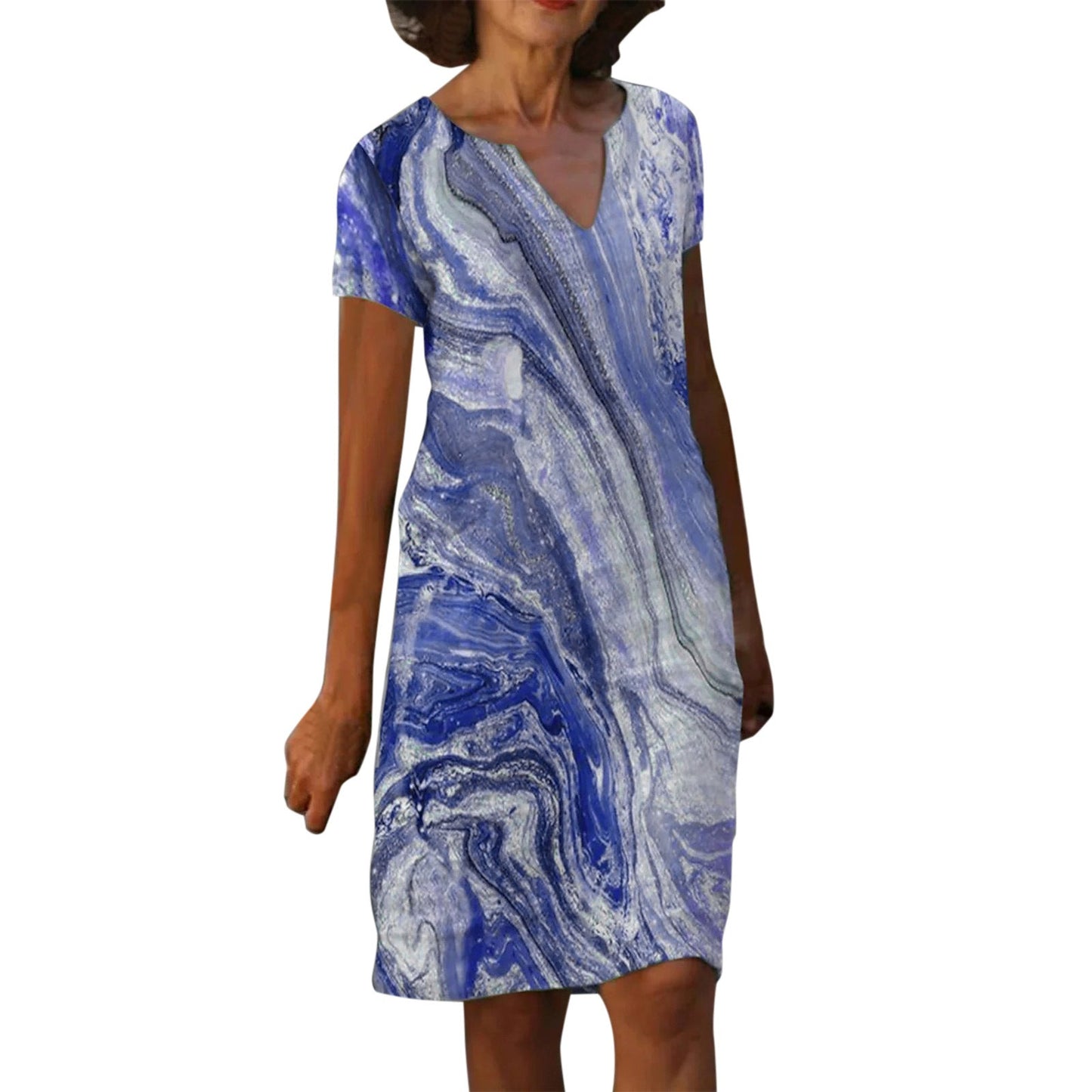 Robe en coton et lin à col en V de Fudus