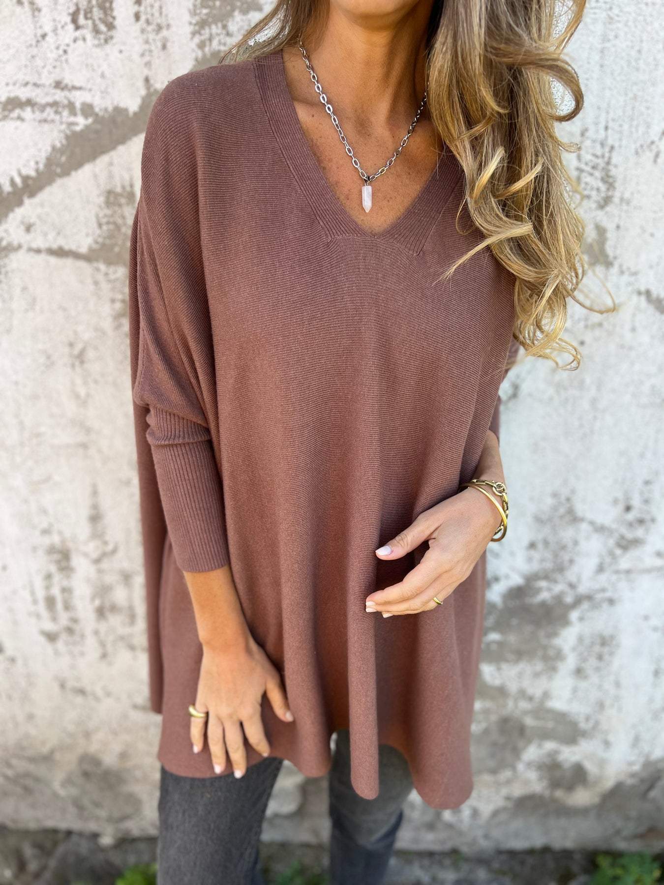 Berg-Feldt | Pullover - Damen Herbst Oversized Gestrickter V-Ausschnitt Pullover