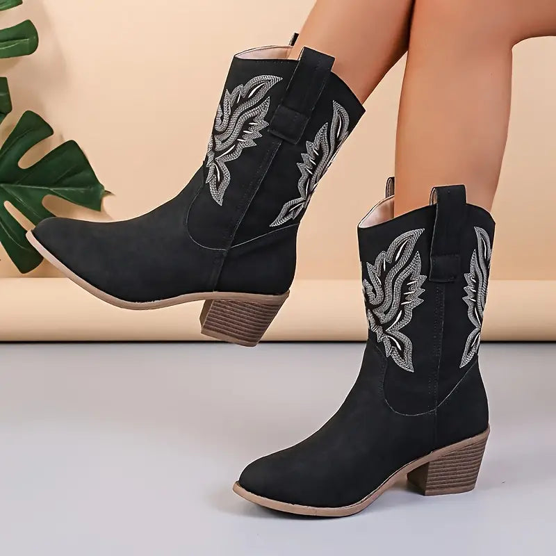 Berg-Feldt | Bottes de cowboy western vintage à broderies en V et talon bottier