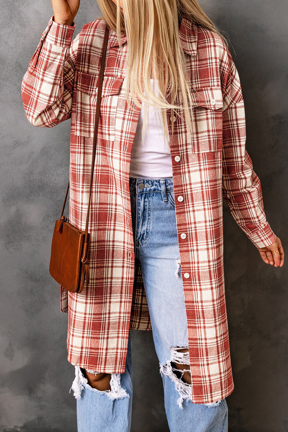 Berg-Feldt | Karierter Button-Up Longline Shacket mit Brusttaschen