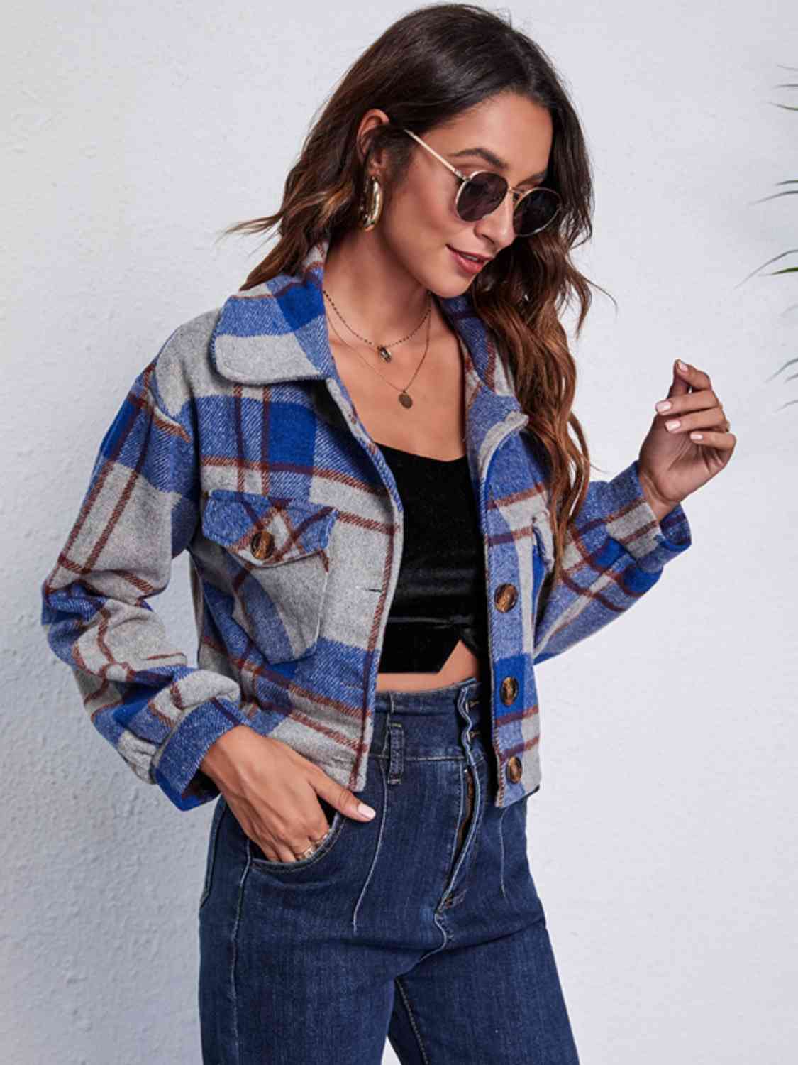 Berg-Feldt | Karierter Knopf-Front-Jacke mit Taschen