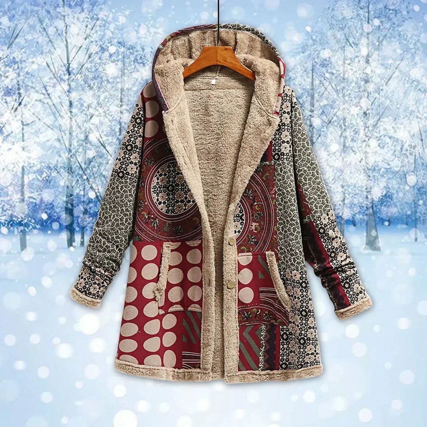 Berg-Feldt | Fleecejacke - Relaxed Fit - Kapuze - Patchwork - Langes Modell - Lässiger Stil
