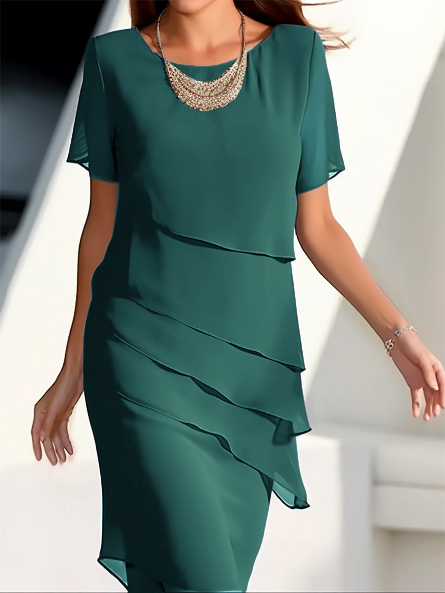 Robe en mousseline de Fudus pour femme avec patchwork et encolure ronde