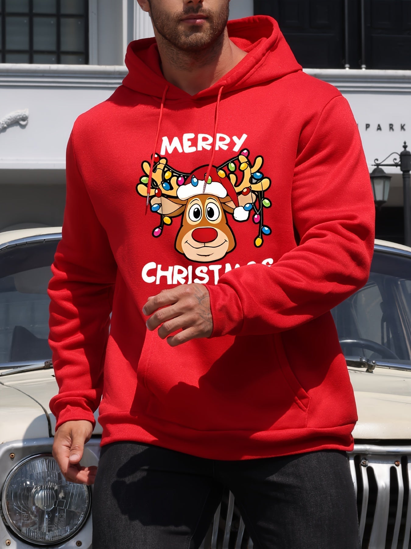 Berg-Feldt | Sweat à Capuche de Noël Imprimé Rennes Polyester Design Joyeux Noël