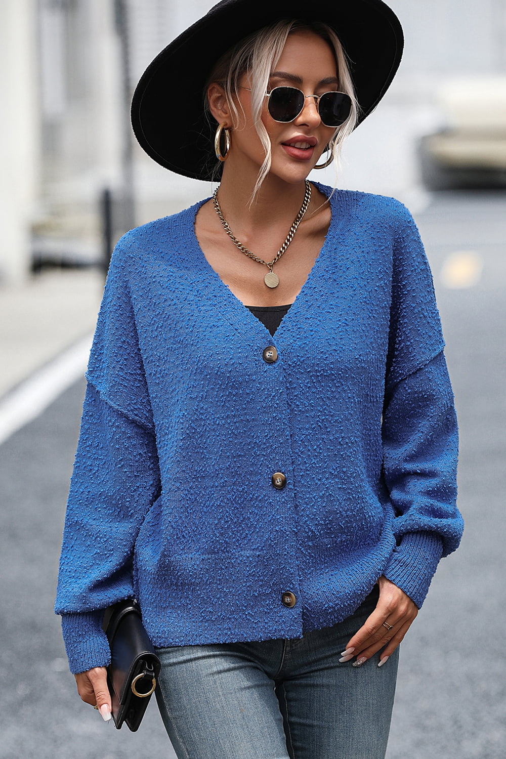 Berg-Feldt | Knopfleiste Cardigan mit fallen Schultern