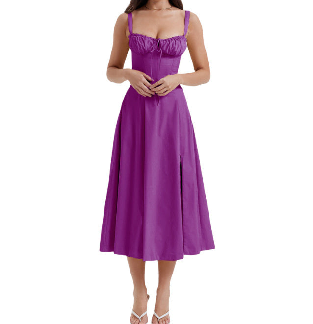 Robe d'été Fudus : robe au-dessus du genou, coupe ajustée avec dos décolleté