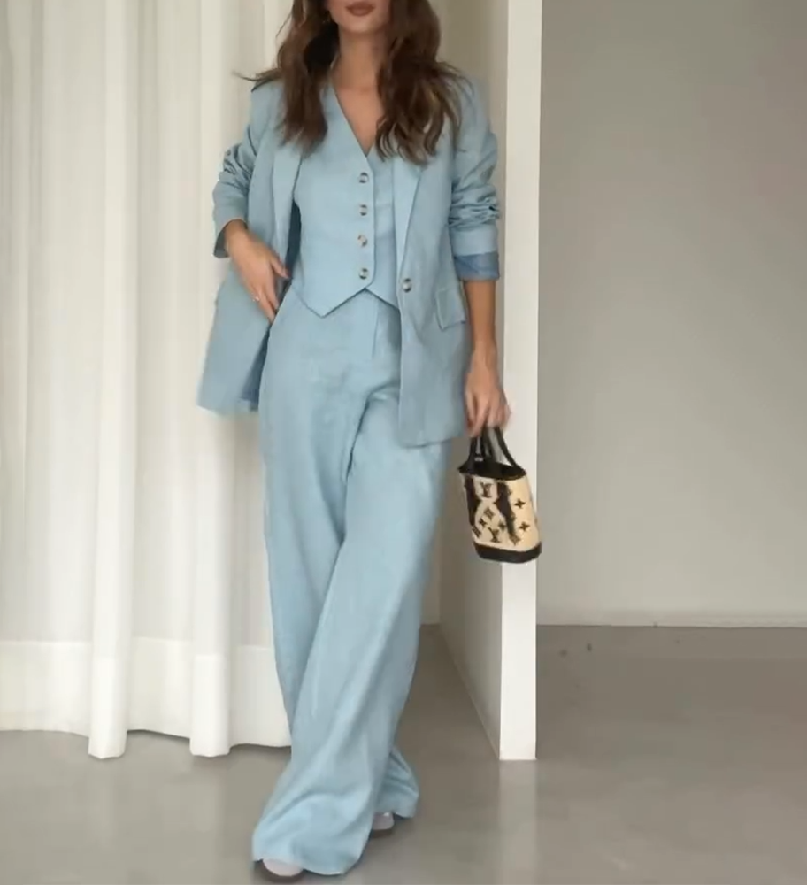 Berg-Feldt | Blazer bleu femme avec pantalon et gilet