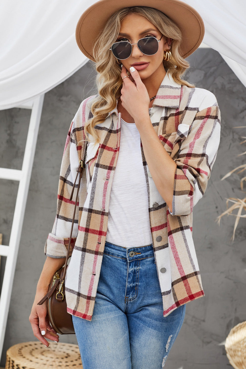 Berg-Feldt | Karierte Button-Up Shirtjacke mit fallenden Schultern