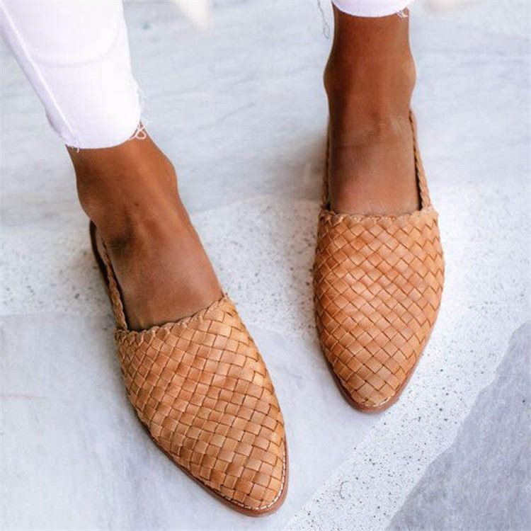 Ballerines en cuir tressé à lanière arrière pour femme