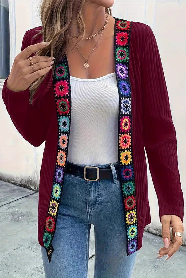 Berg-Feldt | Strickcardigan mit Blumenrand und langen Ärmeln