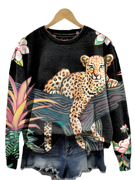 Sweat-shirt femme Fudus à manches longues, motifs animaux et fleurs