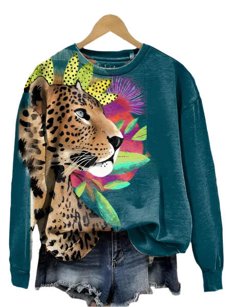 Sweat-shirt femme Fudus à manches longues, motifs animaux et fleurs