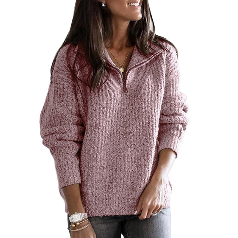 Berg-Feldt | Pullover - Damen Herbst Halbzipper Texturiertes Strick-Pullover