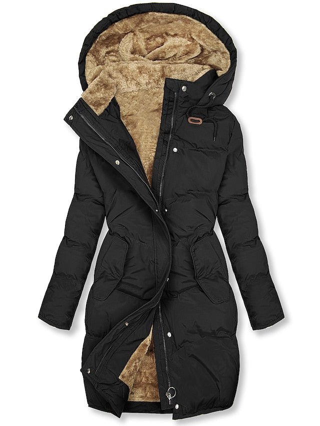 Berg-Feldt | Lange Kapuzen Winter Parka Dick Gepolsterter Mantel mit Fleece Futter