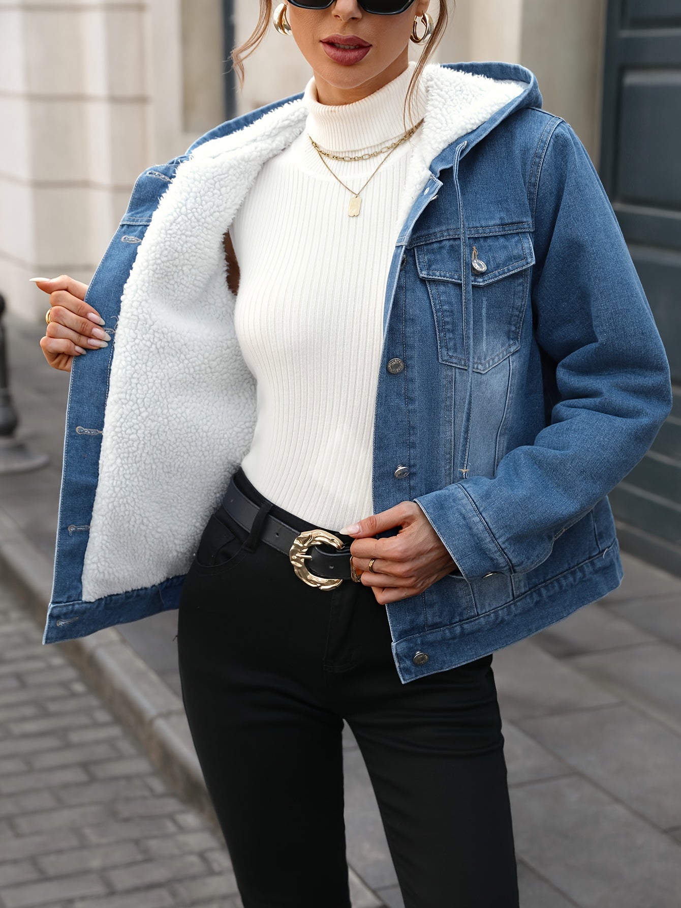 Berg-Feldt | Denimjacke mit Sherpa-futter und Kapuze Baumwolle/polyester Warm und Modern