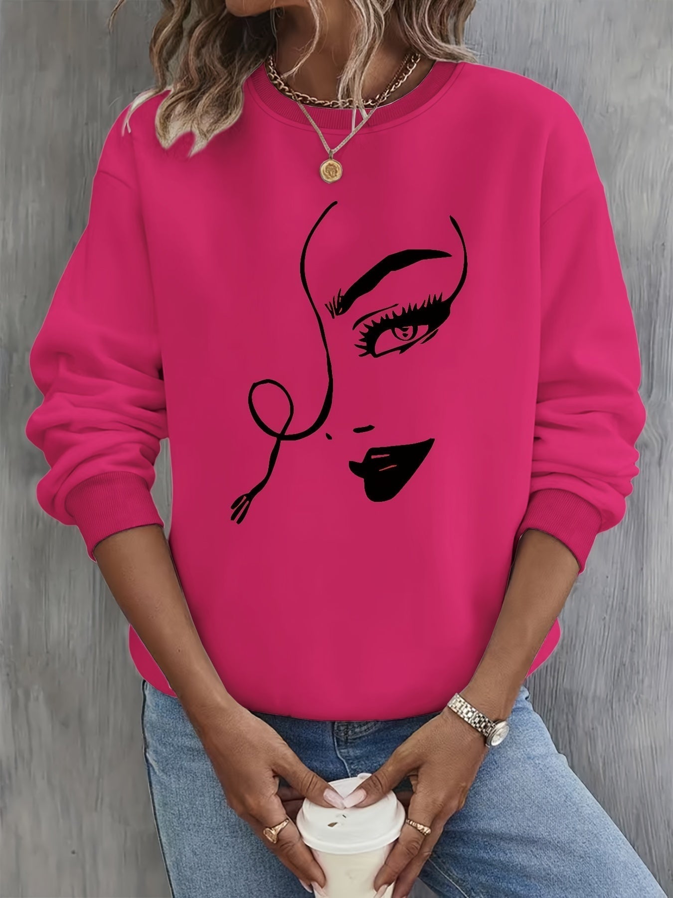 Berg-Feldt | Sweatshirt mit Künstlerischem Gesicht Baumwolle Trendy und Bequem
