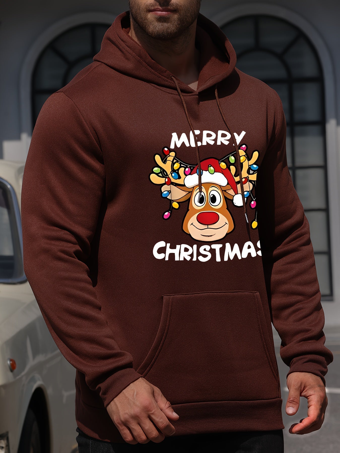 Berg-Feldt | Sweat à Capuche de Noël Imprimé Rennes Polyester Design Joyeux Noël