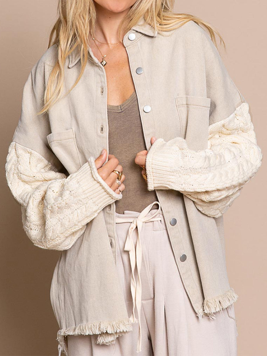 Berg-Feldt | Kabelstrick Raw Hem Denim Jacke