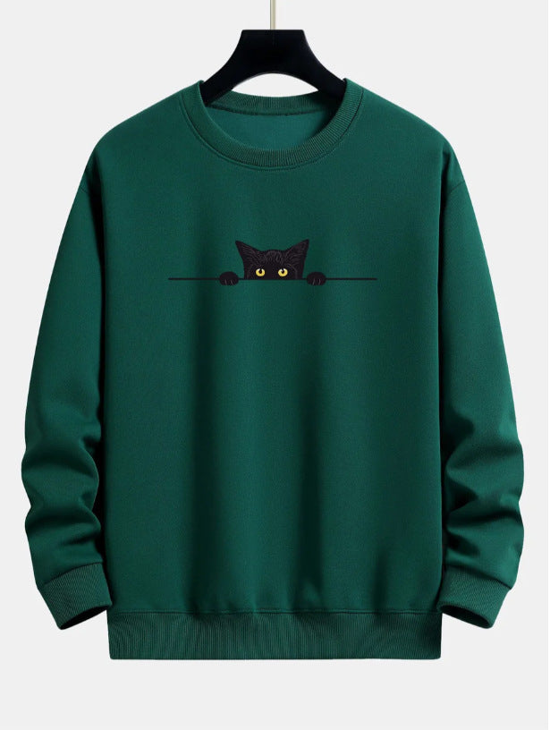 Sweat-shirt décontracté avec imprimé chat noir de Fudus
