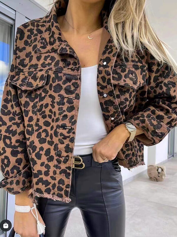 Berg-Feldt | Jeansjacke mit langen Ärmeln und Leopardenmuster