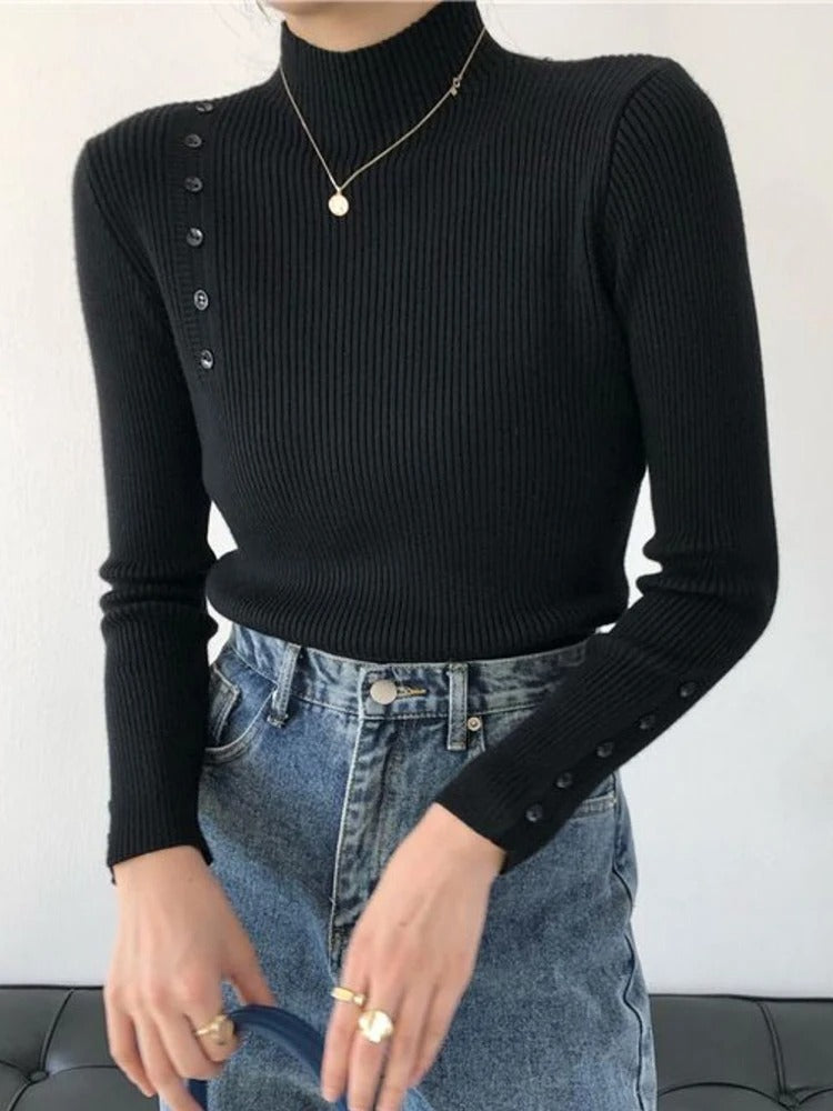 Berg-Feldt | Eleganter Pullover mit Zierknöpfen und Stehkragen