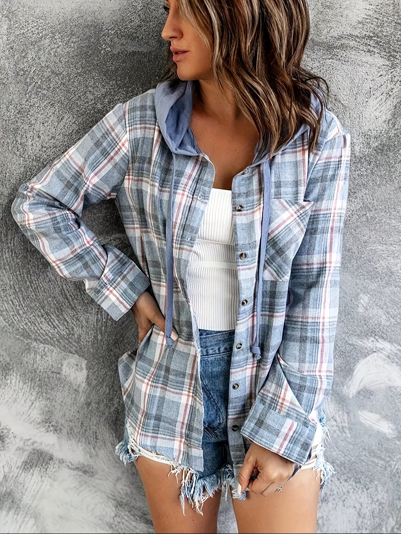 Berg-Feldt | Karierte Jacke mit Kapuze Baumwolle und Polyester Leger und Komfortabel