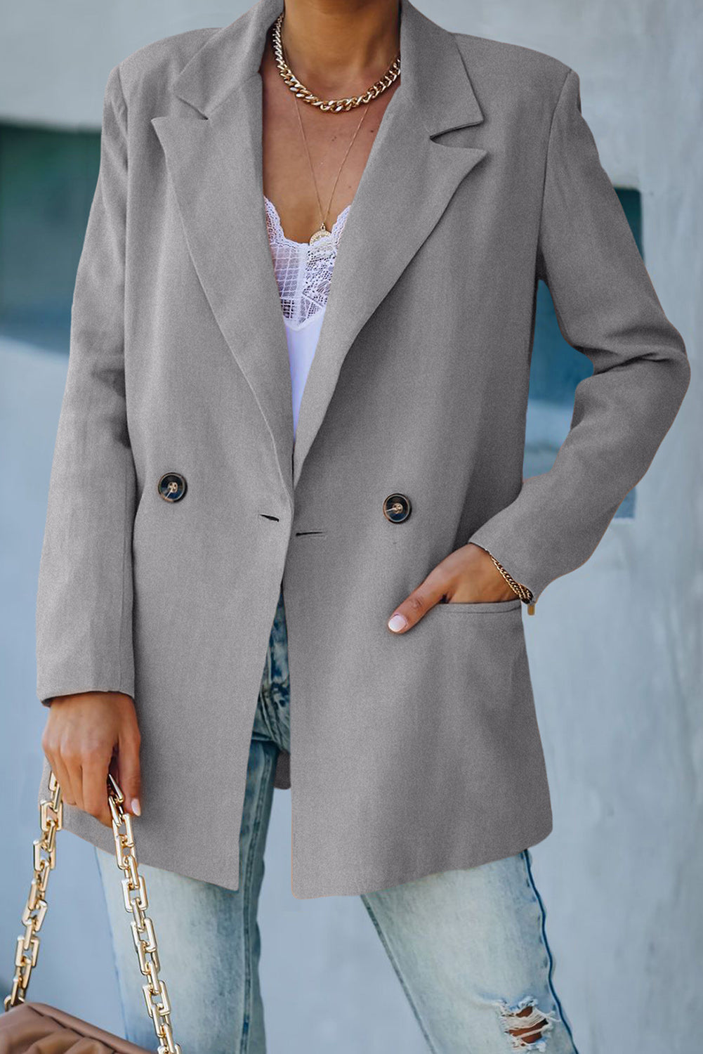 Berg-Feldt | Doppelreihiger Blazer mit gepolsterten Schultern und Taschen