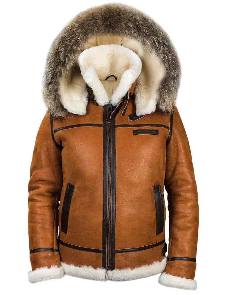Berg-Feldt | Veste d'hiver en peau d'agneau avec capuche en fourrure