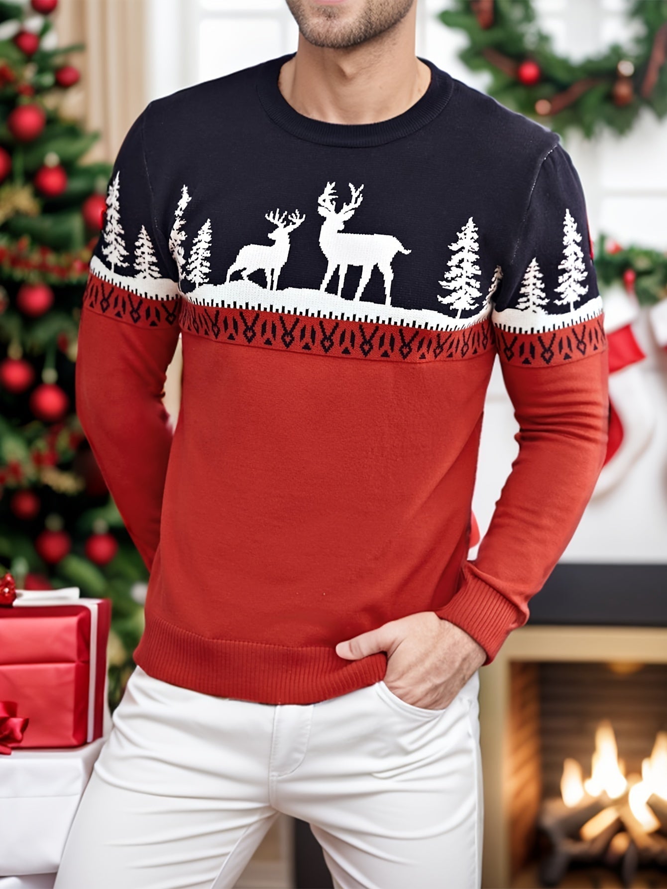 Berg-Feldt | Pull de Noël avec motif renne en coton festif