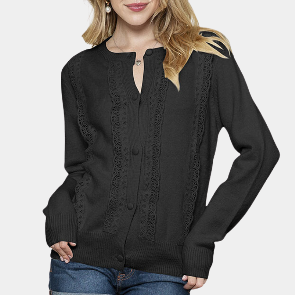 Berg-Feldt | Strickcardigan Spitzenkante und Knopfleiste Eleganter Stil