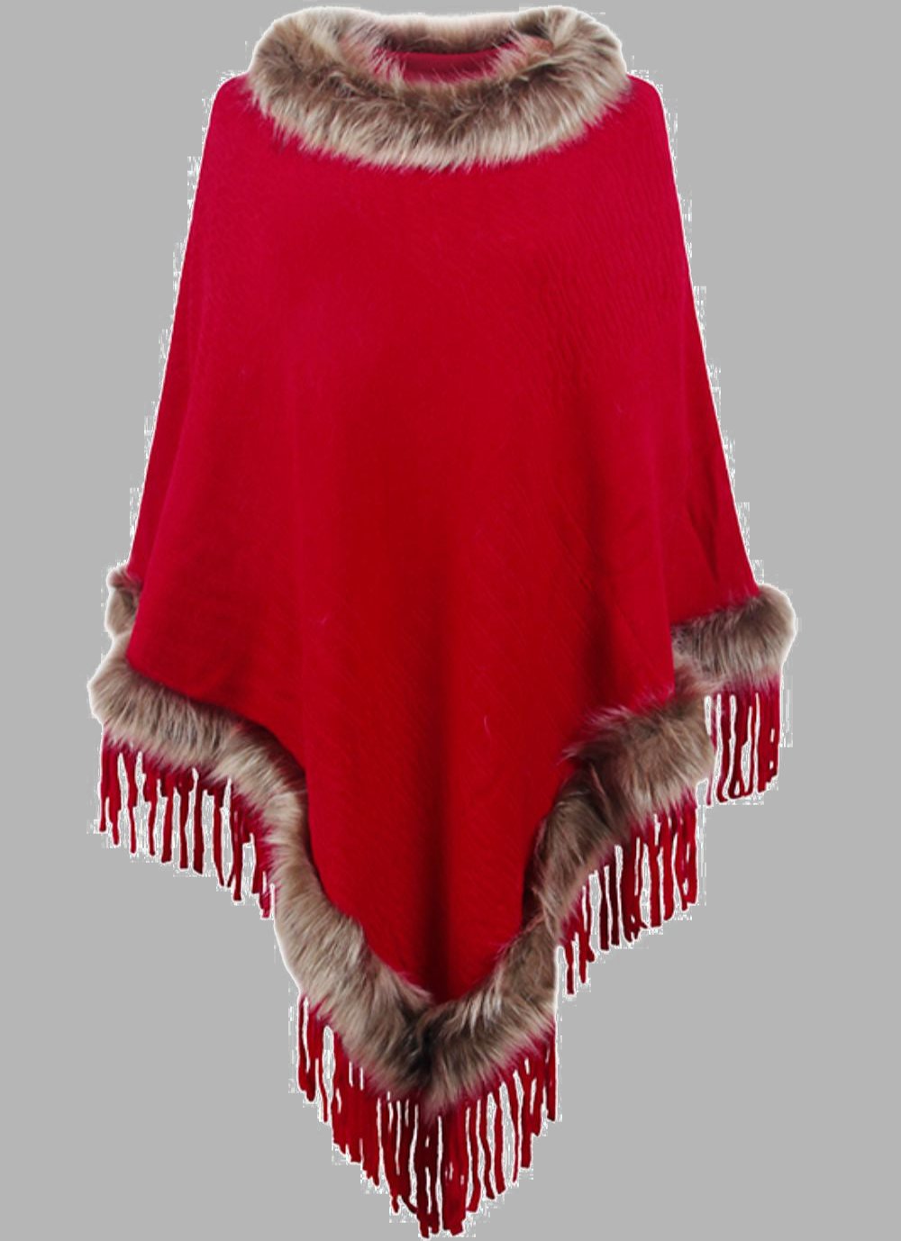 Berg-Feldt | Elegante Damen Poncho mit Pelzkragen und Fransen