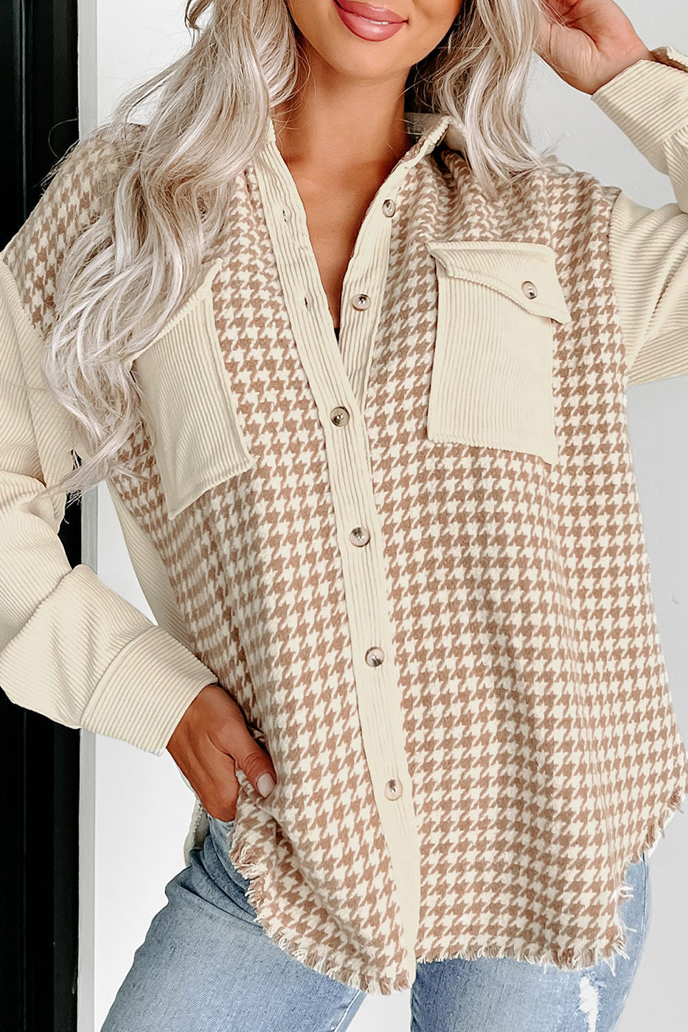 Berg-Feldt | Hundezahn Muster Hemdjacke Baumwollmischung Trendy und Komfortabel