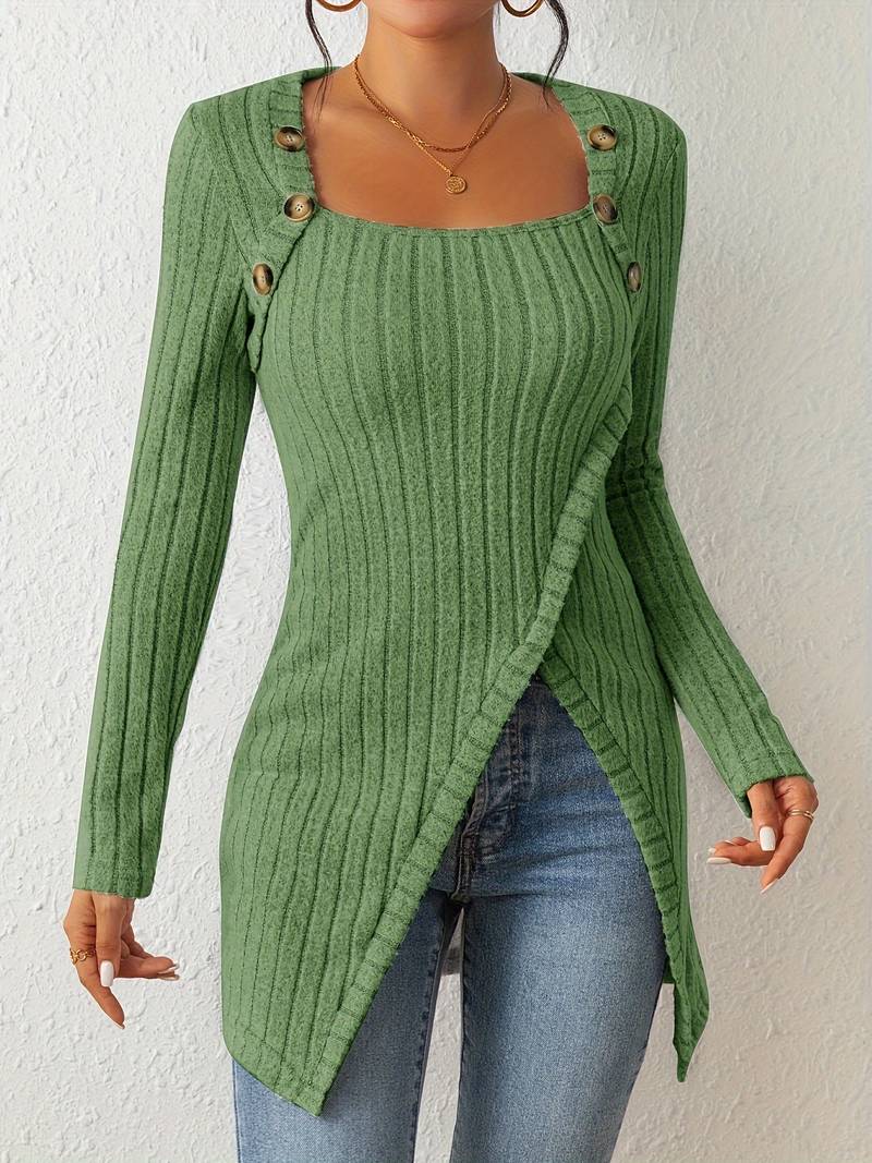 Berg-Feldt | Quadrat Ausschnitt Pullover mit Langen Ärmeln und Seitlichem Schlitz